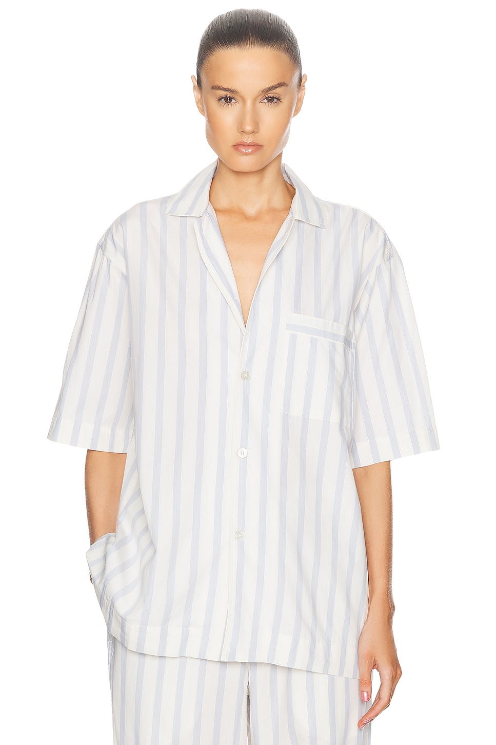 Image 1 of Tekla Long Sleeve Shirt in Needle Stripes