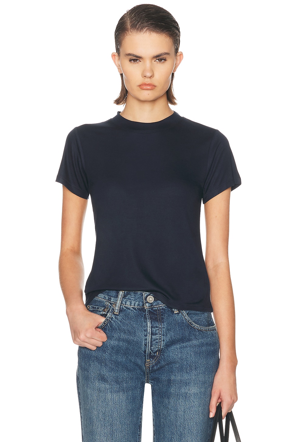THE PARK Willa High Neck 90's Tee in Navy