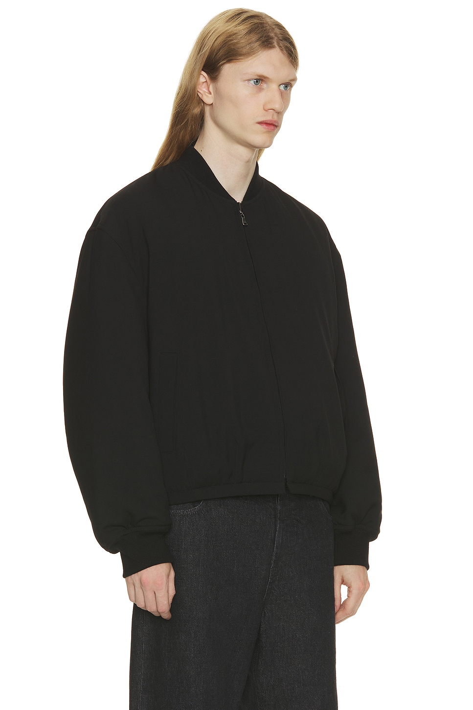 The Row Wool Fenn Bomber Jacket With Ribbed Cuffs And Hem In Blue