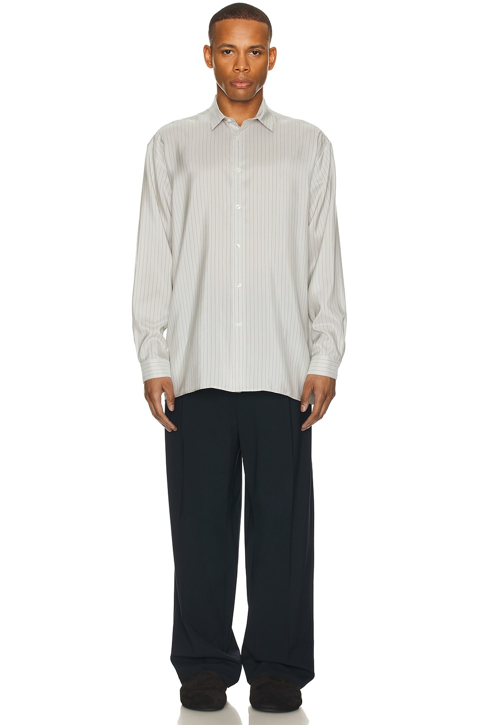 Image 1 of The Row Albie Shirt in Grey Stripe