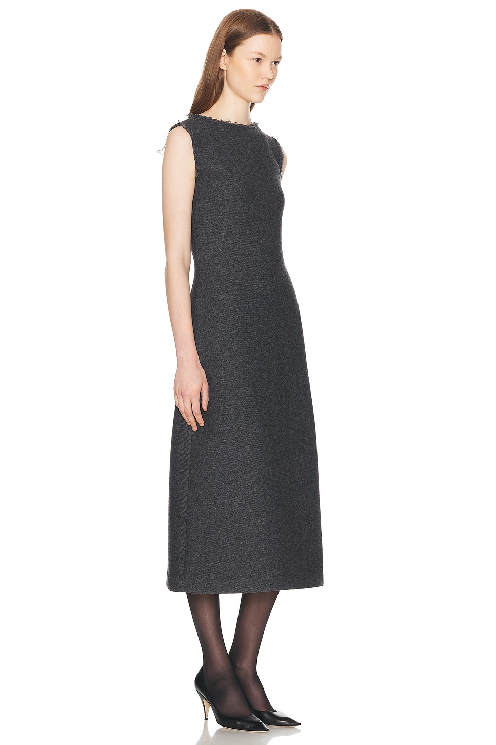 The Row Amor Wool And Cashmere-blend Midi Dress In Dark Grey Melange