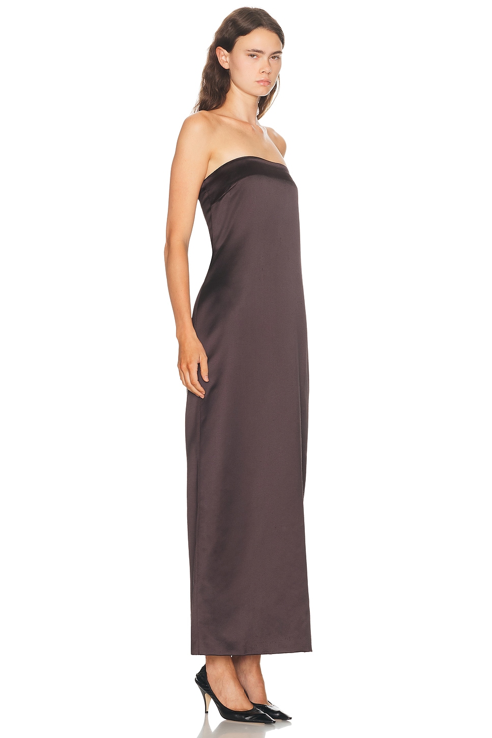 the row brown dress The Row // Dark Brown Leather Sleeveless Dress  VSP Consignment