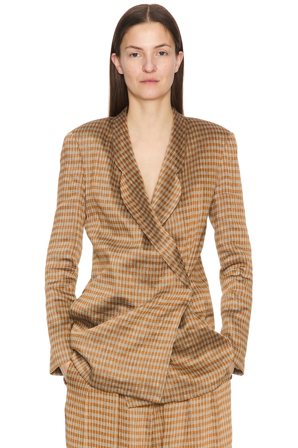 Image 1 of The Row Jeremiah Jacket in Orange Linen & White