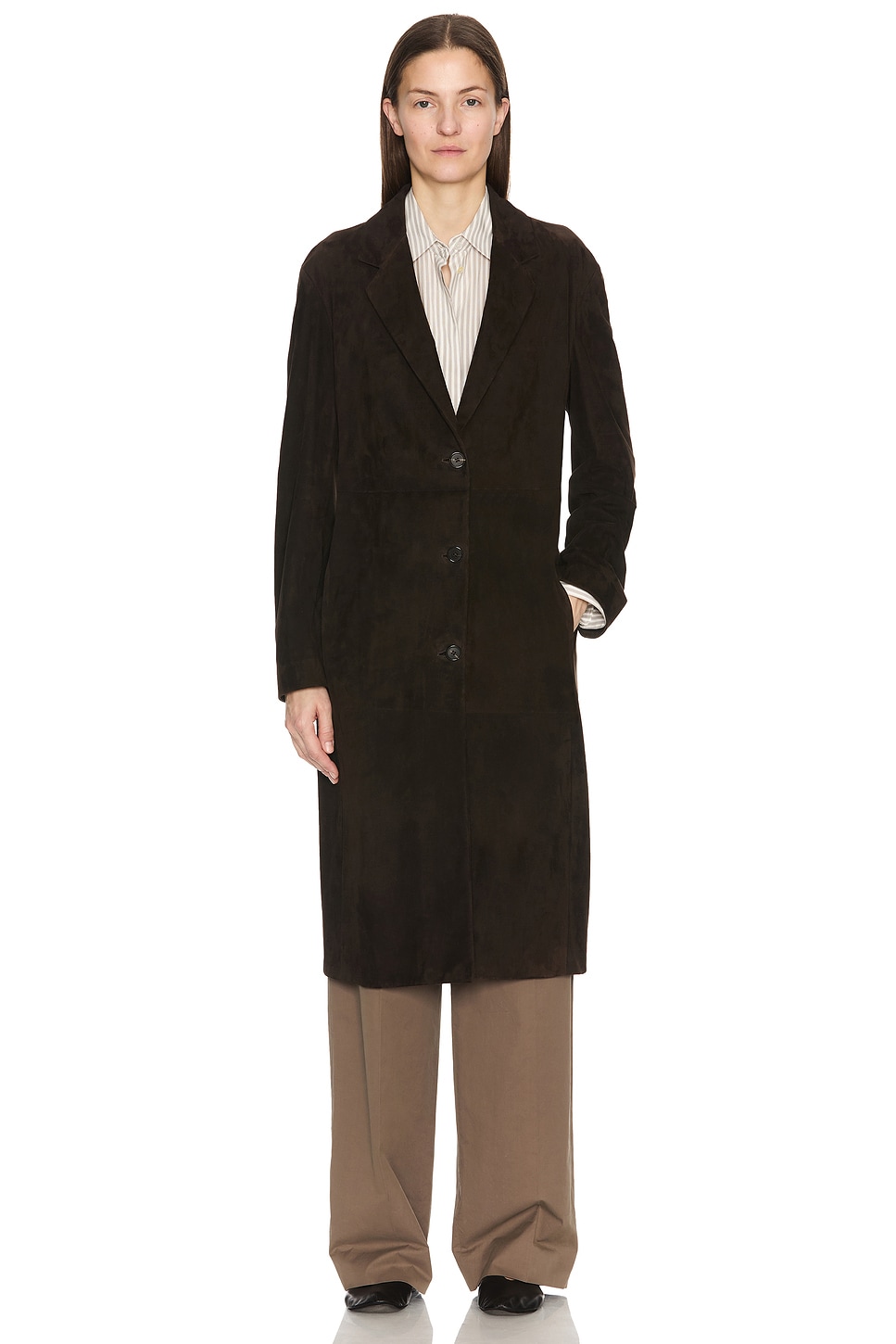 The Row Long Sleeve Coat In Brown