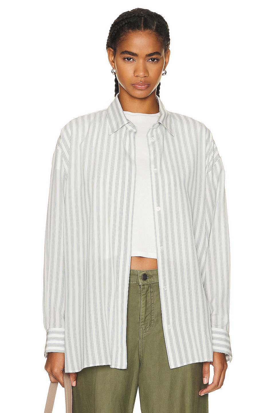 Image 1 of The Row Sisca Shirt in Ivory & Green