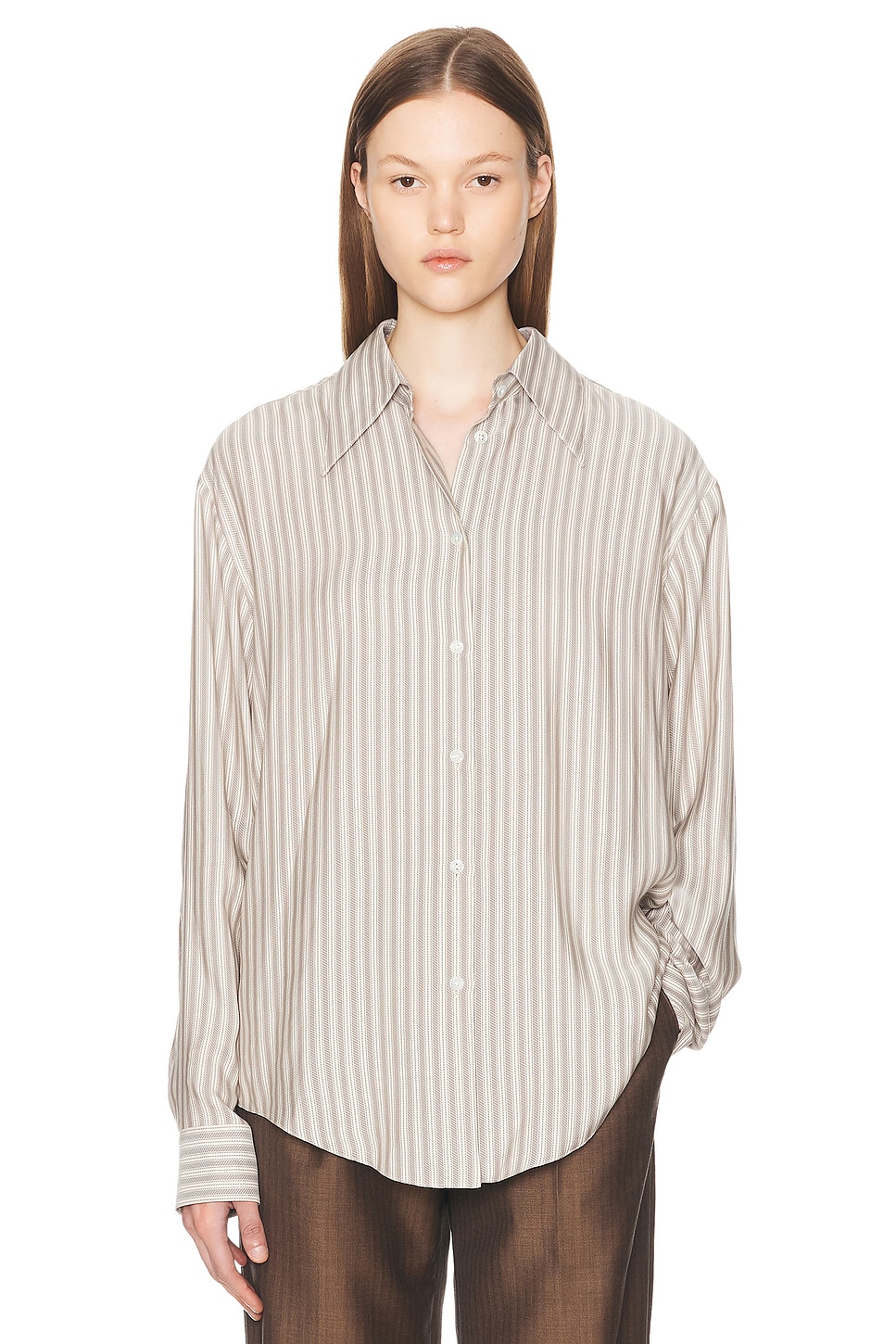 Image 1 of The Row Parave Shirt in Beige & Brown