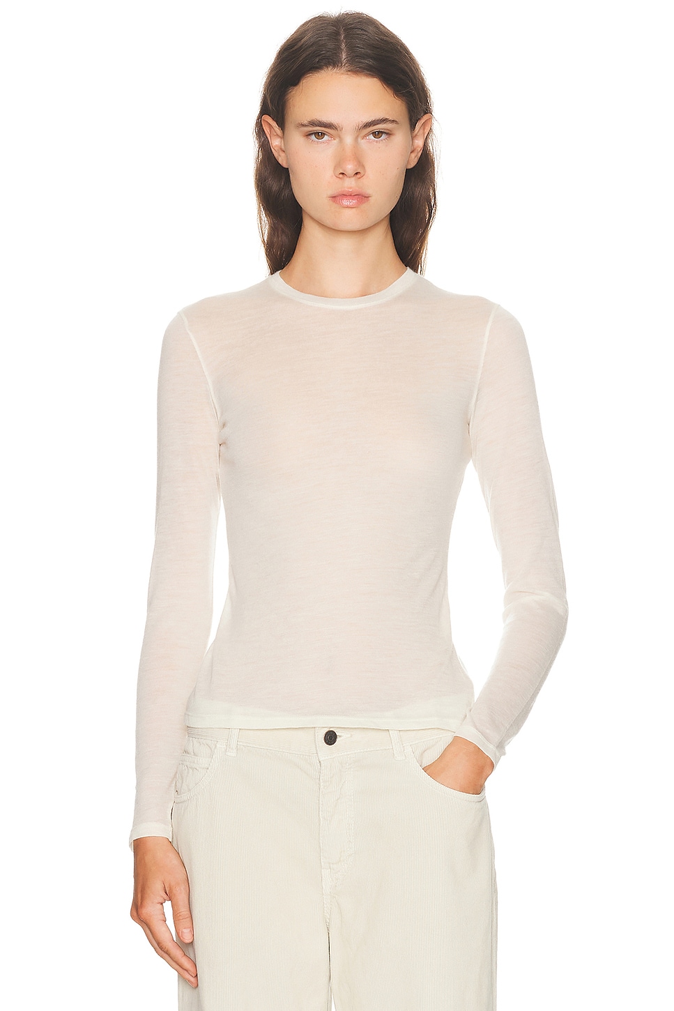 The Row Iverness Cashmere Long Sleeve Top In White