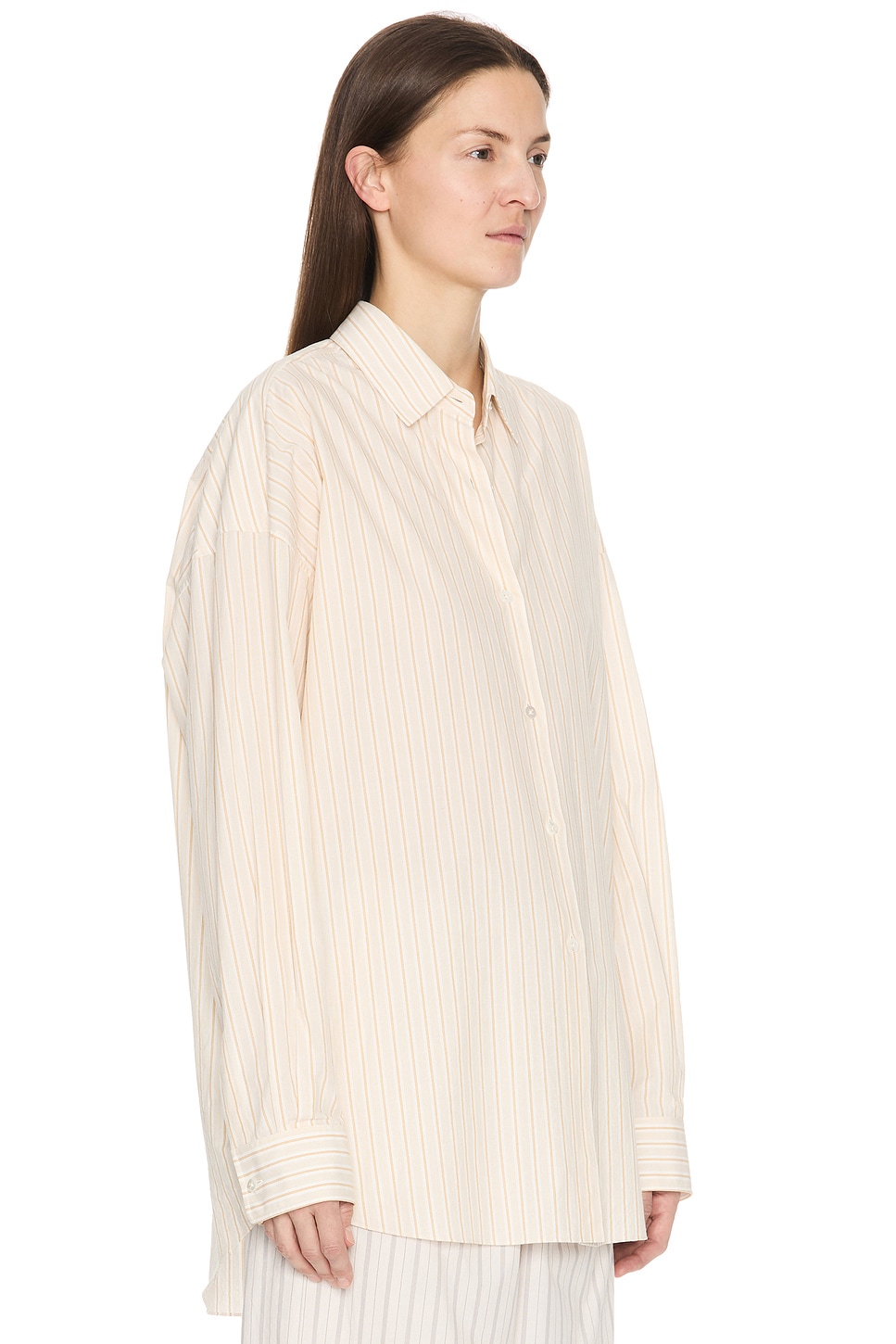 The Row Caster Striped Cotton Shirt In Beige & Orange