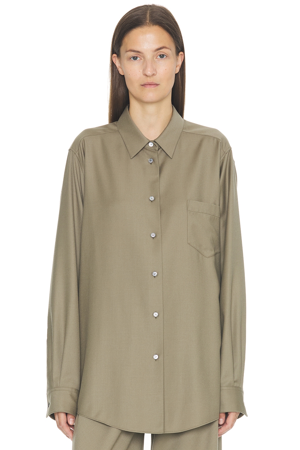 Image 1 of The Row Pino Shirt in Military Beige