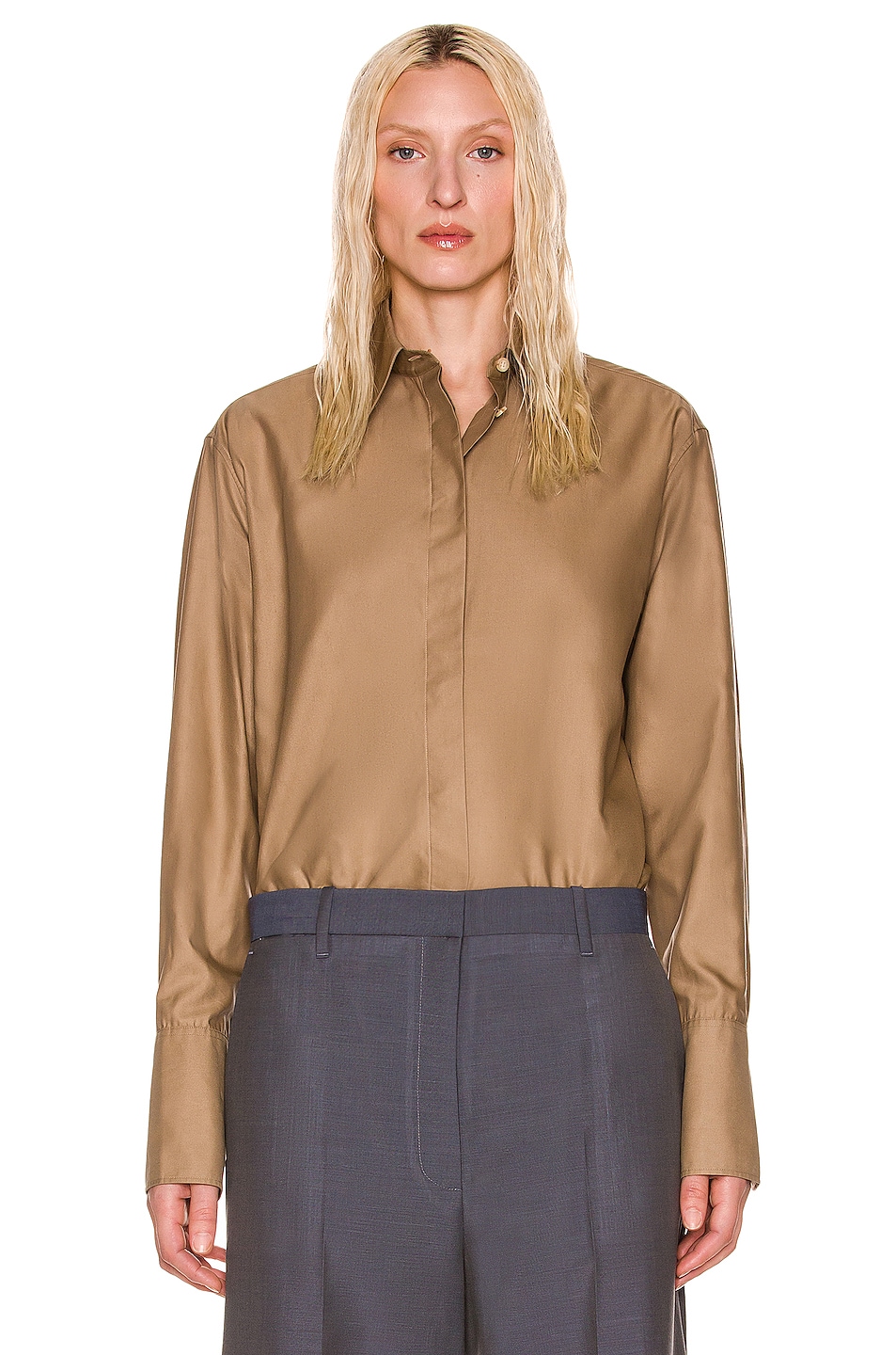 Image 1 of The Row Xime Shirt in Taupe