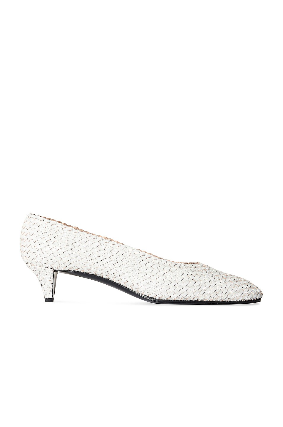 Image 1 of The Row Lady D Woven Leather Kitten Heels in Bianco