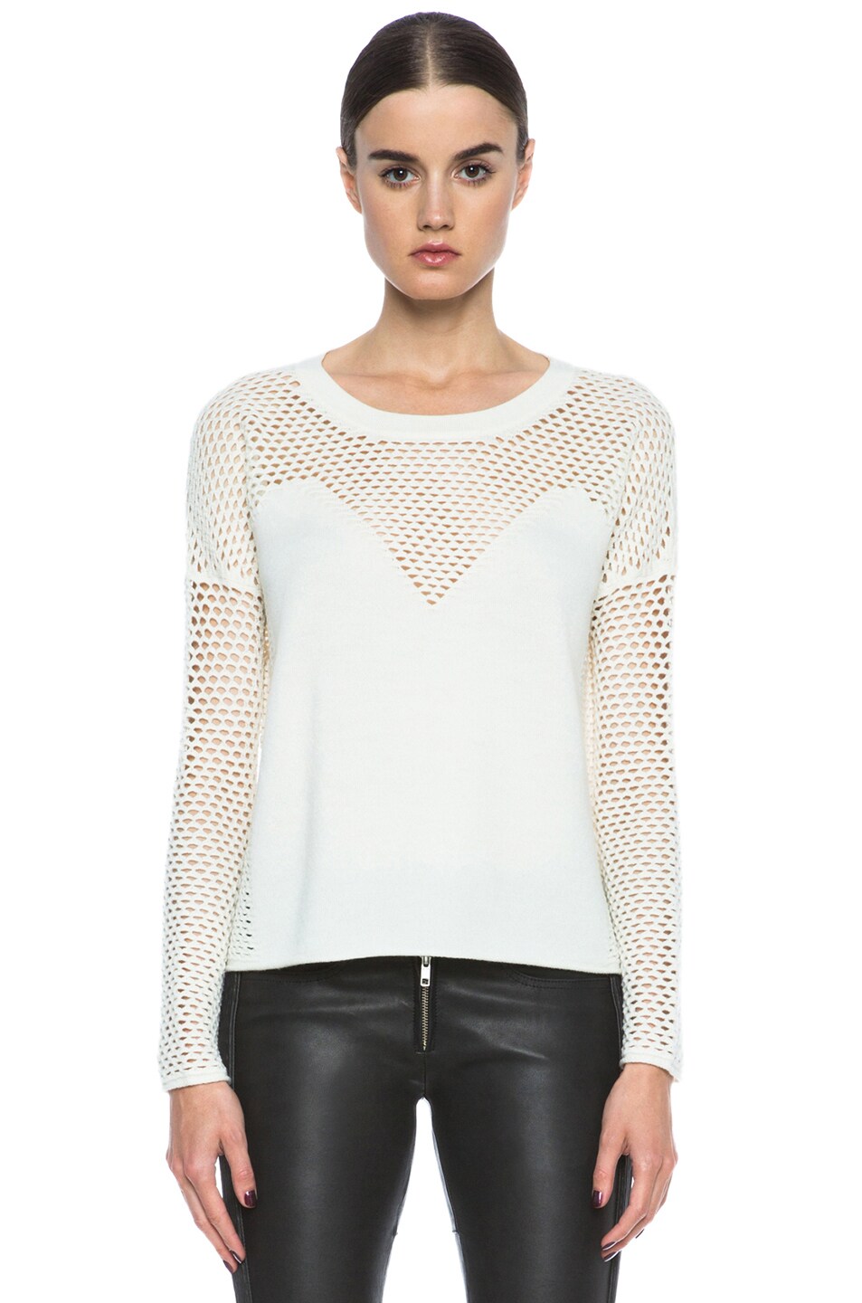 Image 1 of Tess Giberson Mesh Intarsia Wool Sweater in White