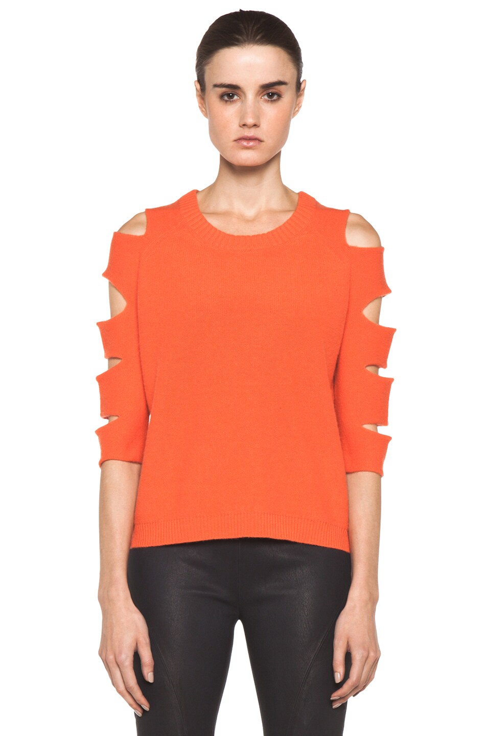 Image 1 of Tess Giberson Cashmere Slash Sleeve Sweater in Coral