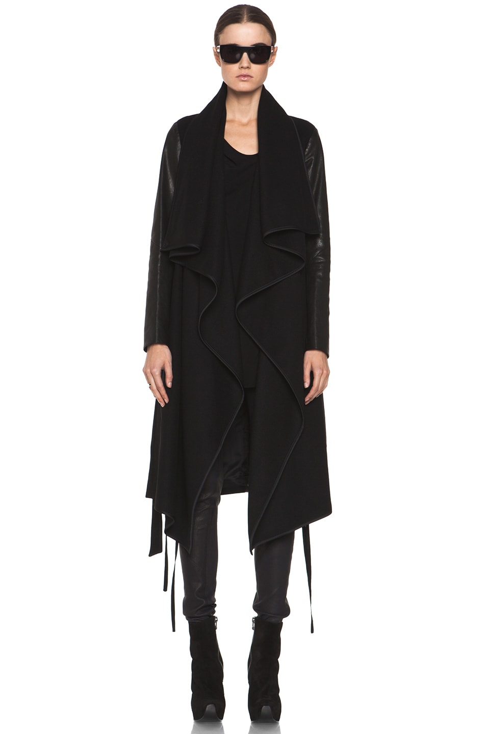 Image 1 of Tess Giberson Drape Coat with Leather in Black