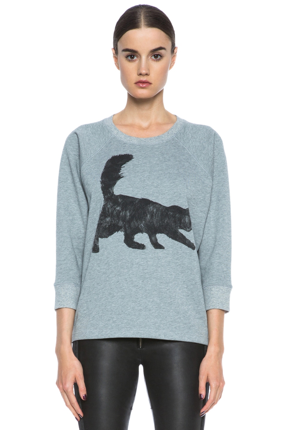 Image 1 of Tess Giberson Cat Print Cotton Sweatshirt in Grey Melange