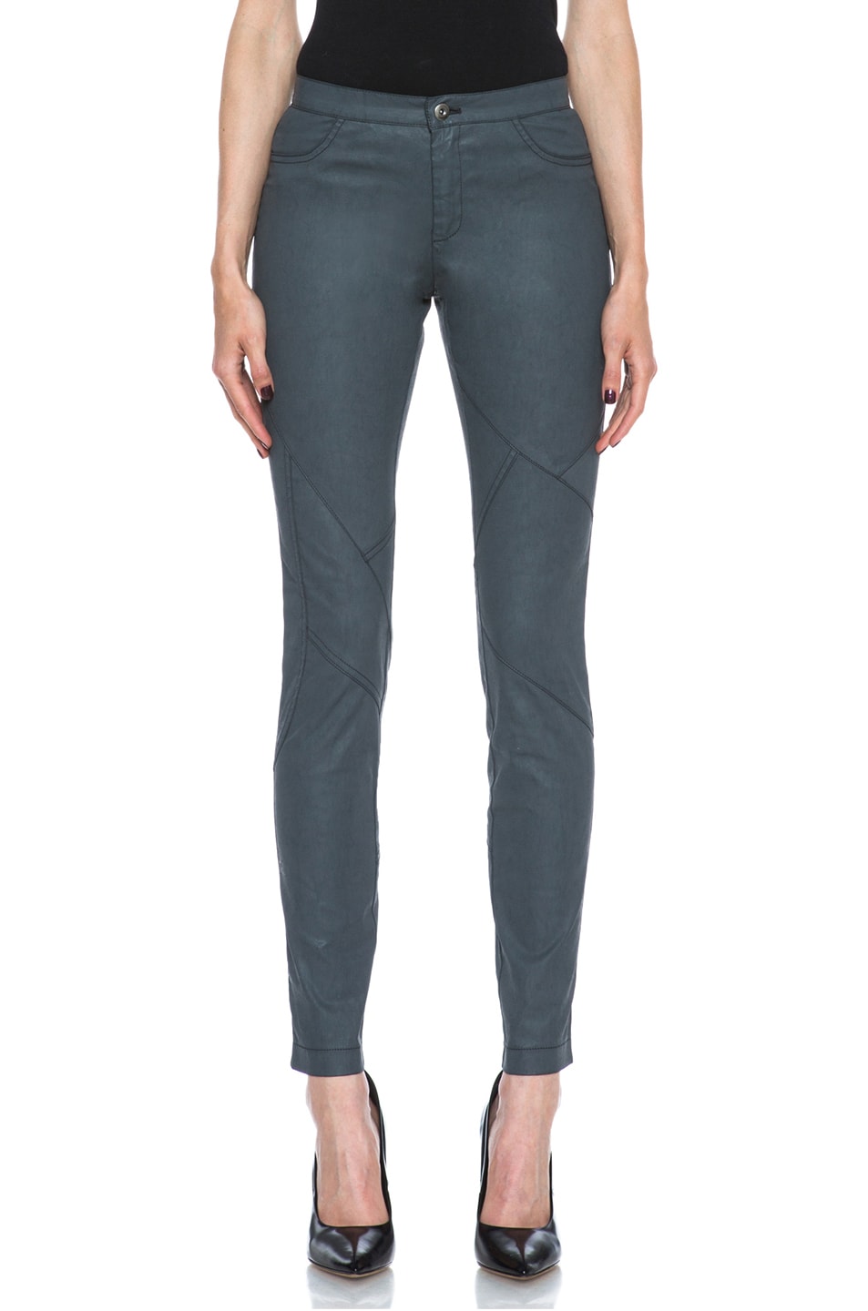 Image 1 of Tess Giberson Coated Cotton Pieced Legging in Charcoal