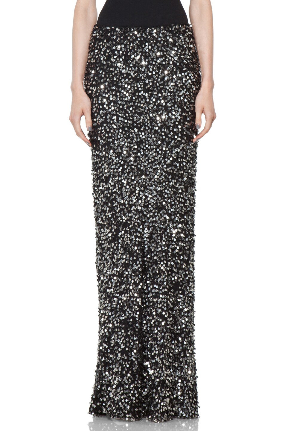 Image 1 of Tess Giberson Long Mirror Skirt in Black & Silver