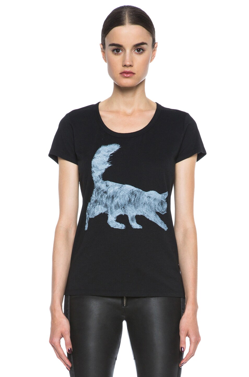 Image 1 of Tess Giberson Cat Print Cotton-Blend Tee in Black & White