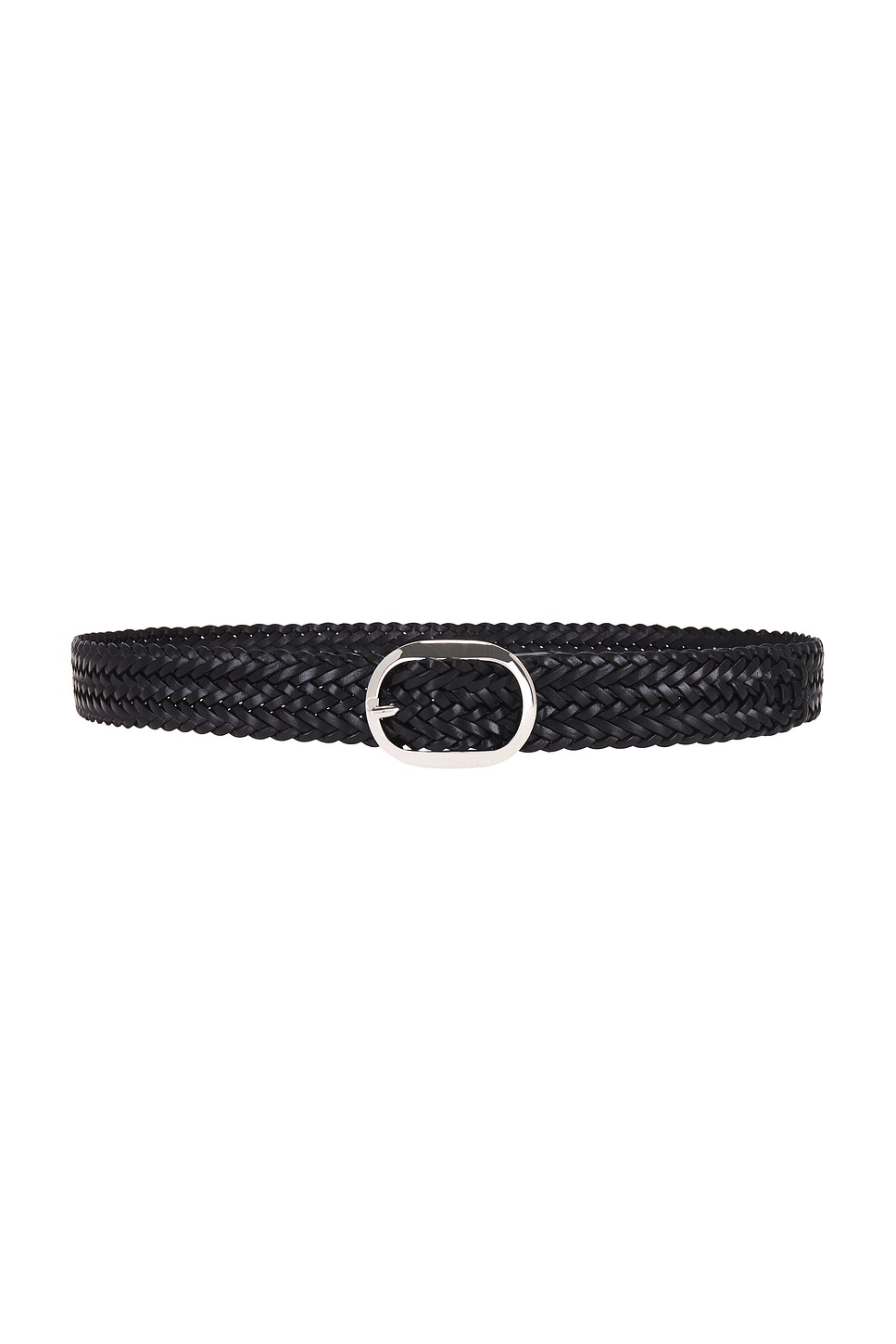 Woven Leather Oval Buckle Belt 30 Mm in Black