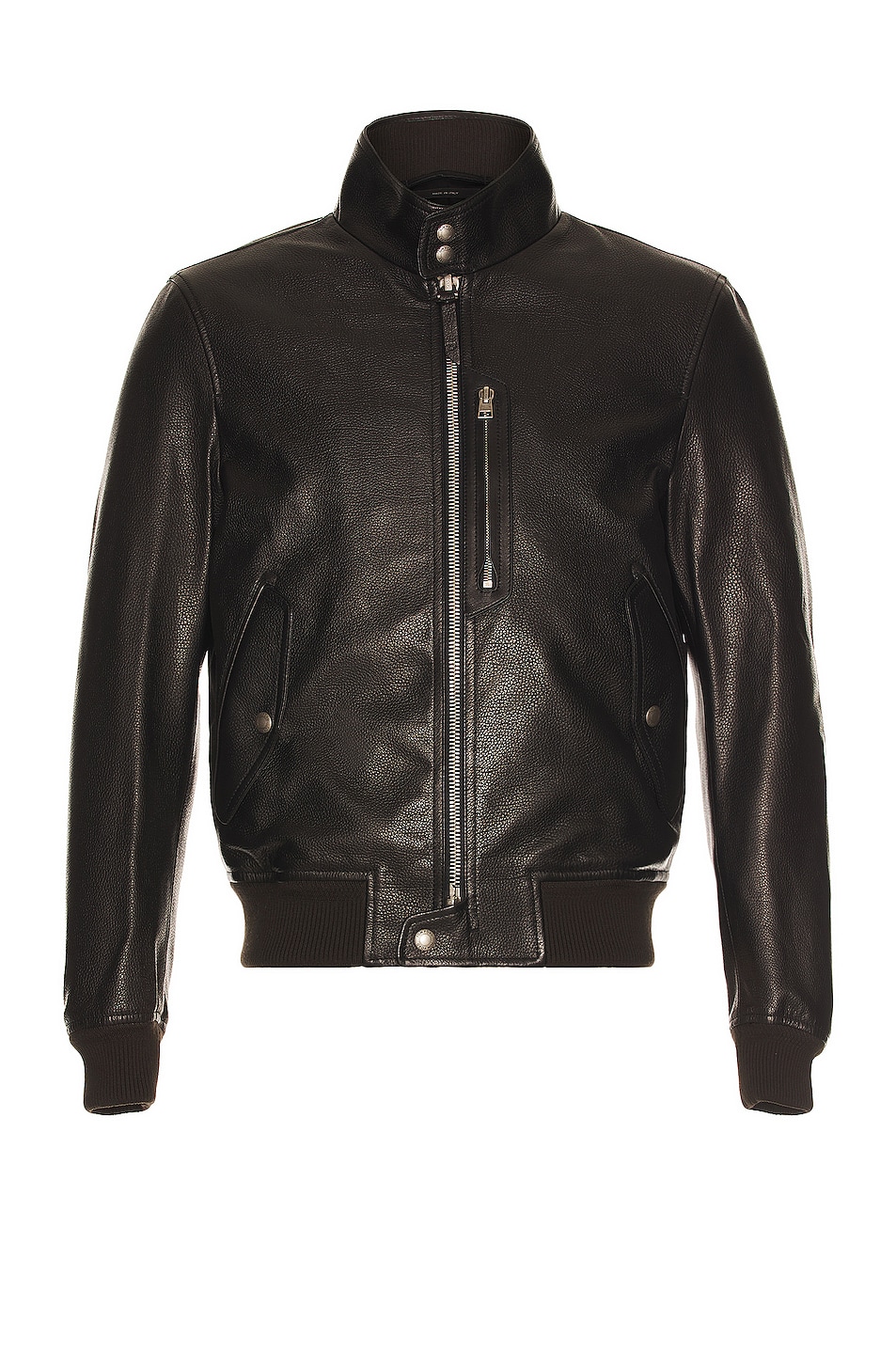 Image 1 of TOM FORD Grain Leather Harrington Jacket in Black