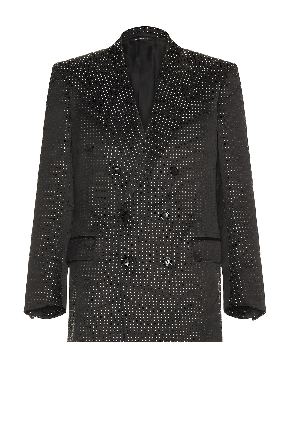 Image 1 of TOM FORD Click Image To Zoom Duchesse Polka Dot Jacquard Double Breasted Jacket in Black & Ivory