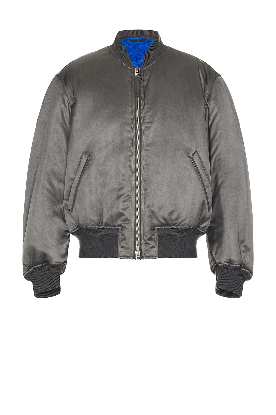 Image 1 of TOM FORD Soft Silk Satin Bomber in Grey & Blue