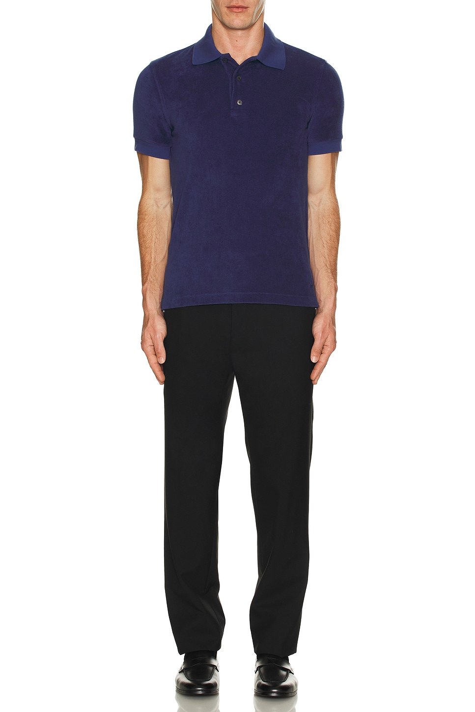Image 1 of TOM FORD Towelling Short Sleeve Polo in Midnight Blue