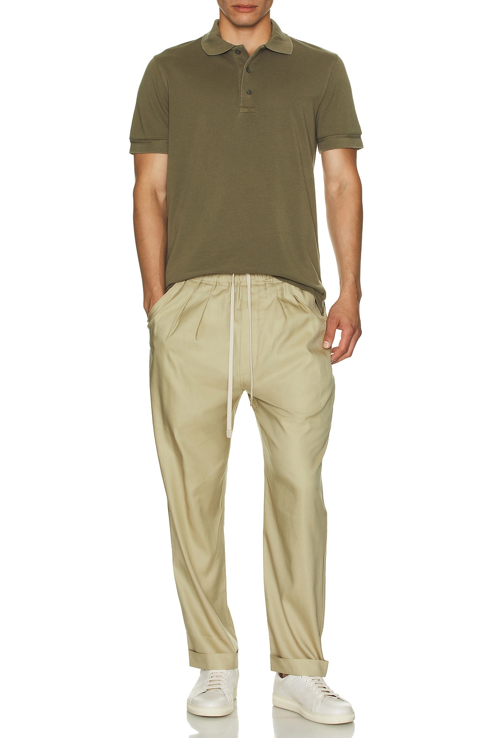 Image 1 of TOM FORD Short Sleeve Piquet Polo in Pale Army