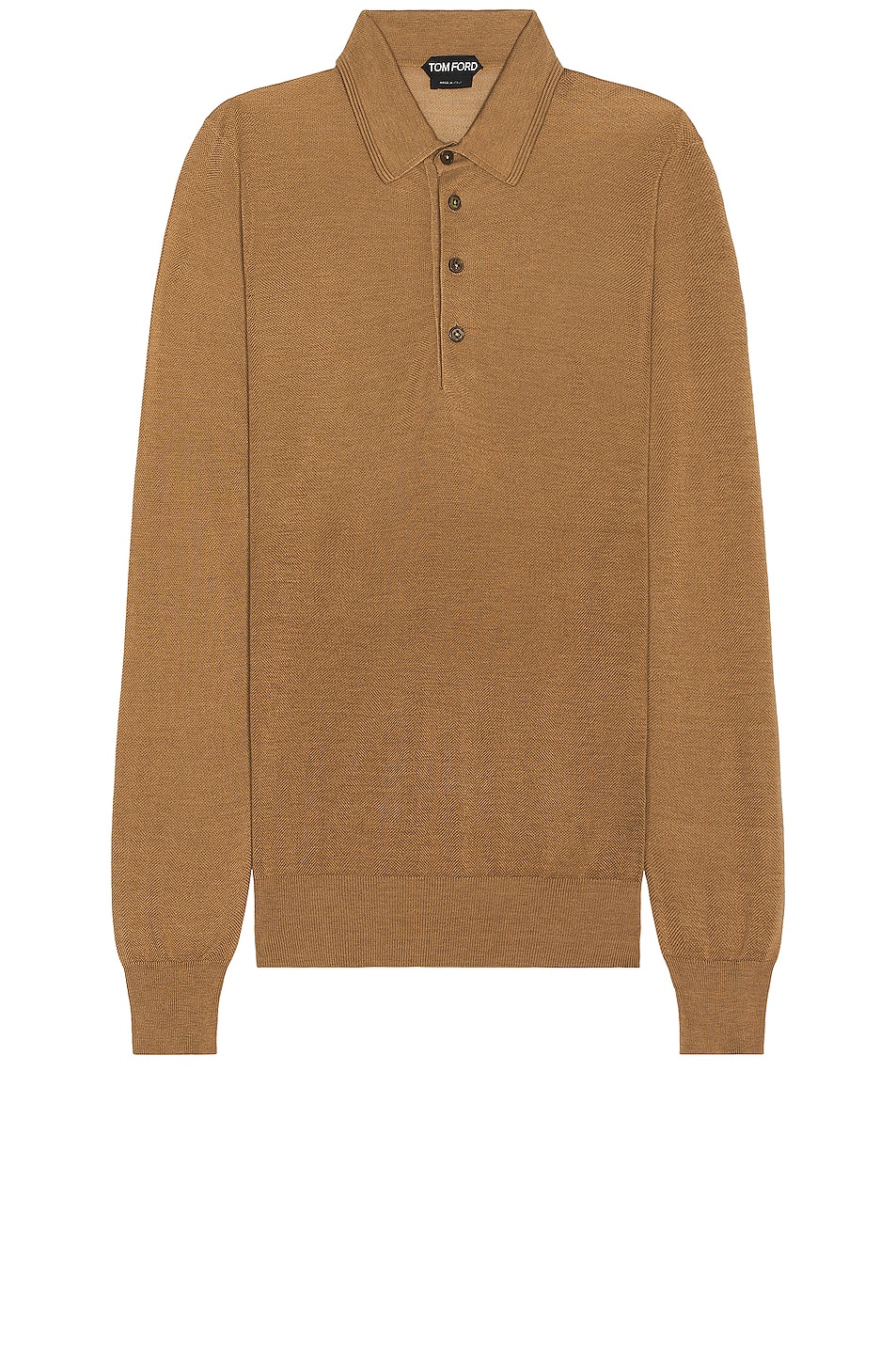 Image 1 of TOM FORD Piquet Long Sleeve Polo In Camel in Camel