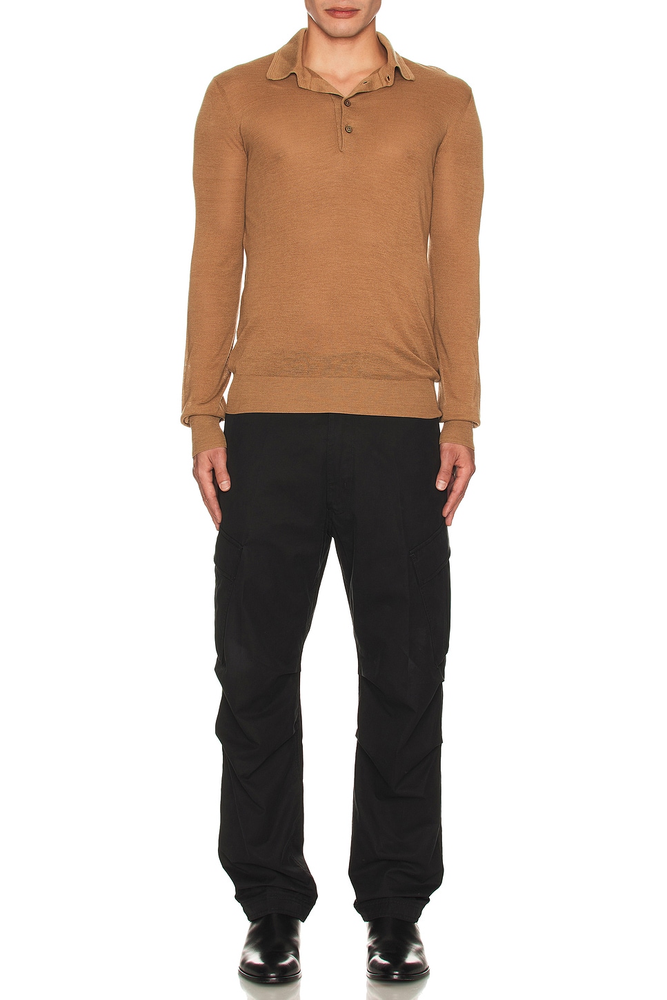 Image 1 of TOM FORD Piquet Long Sleeve Polo In Camel in Camel