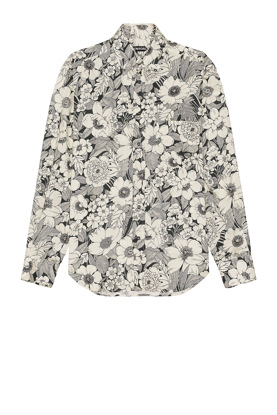 Image 1 of TOM FORD Linear Floral Print Fluid Fit Leisure Shirt in Combo White & Black
