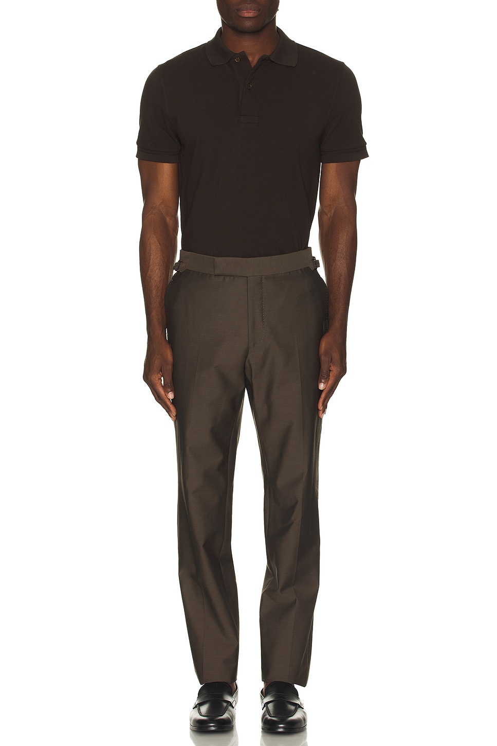Image 1 of TOM FORD Tennis Piquet Short Sleeve Polo in Dark Brown