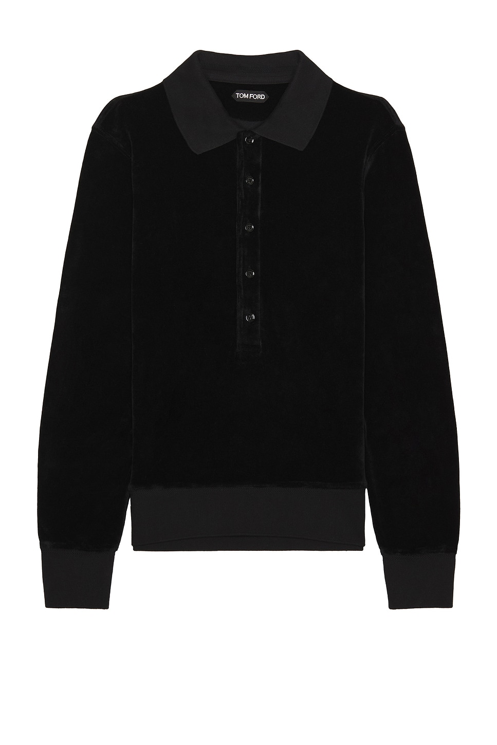 Image 1 of TOM FORD Velour Long Sleeve Polo in Black
