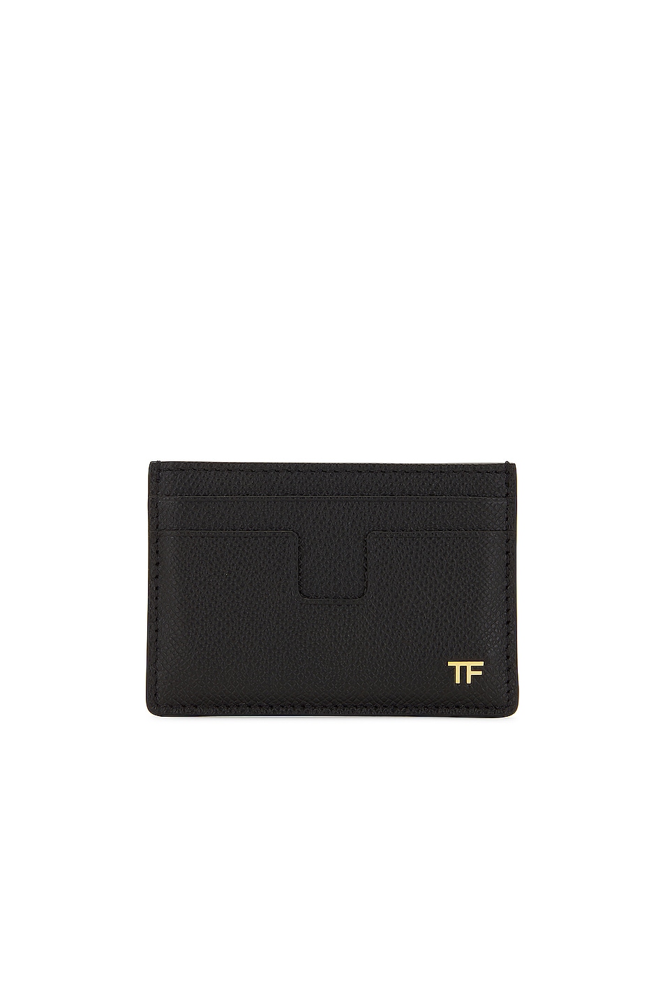 Small Grain Calf T Line Classic Card Holder in Black