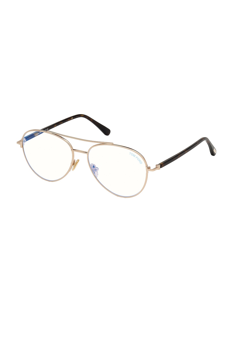 Image 1 of TOM FORD Aviator Optical Eyeglasses in Shiny Rose Gold, Dark Havana & Blue Block Lens