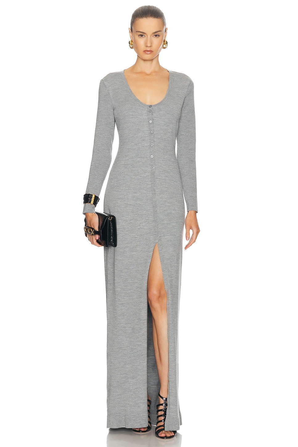 Image 1 of TOM FORD Henley Long Dress in Grey Melange