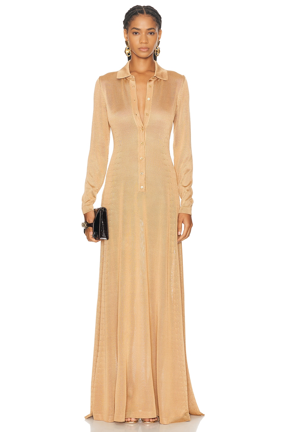 Image 1 of TOM FORD Slinky Polo Long Dress in Golden Beige