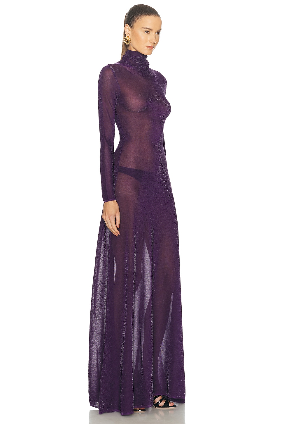 Shop Tom Ford Turtleneck Long Dress In Violet Indigo