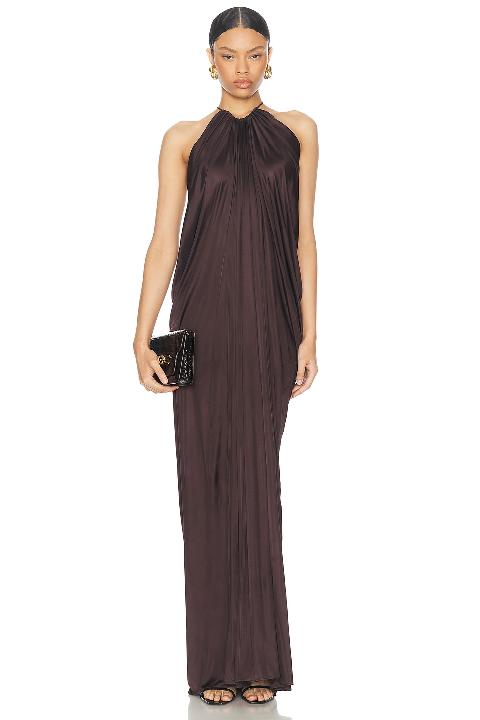 Shop Tom Ford Halterneck Evening Dress In Dark Brown