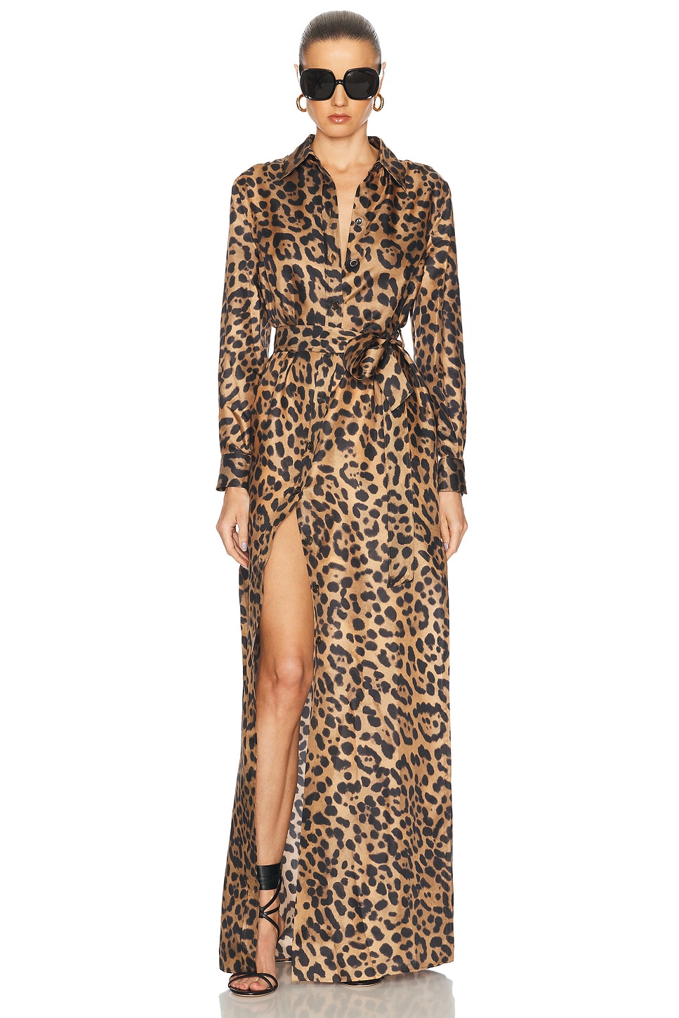 Image 1 of TOM FORD Belted Long Shirt Dress in Camel & Black