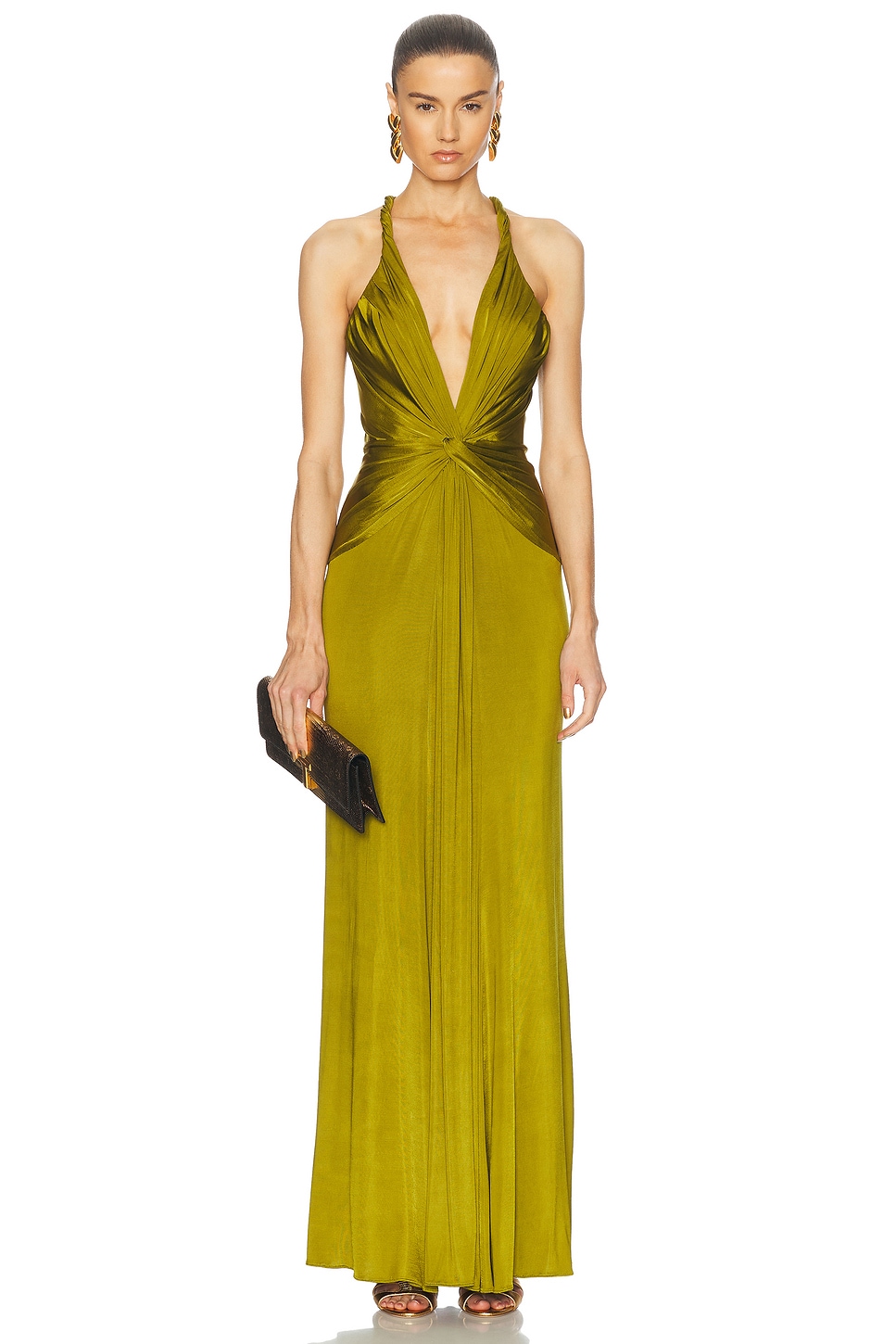 Image 1 of TOM FORD V Neck Evening Dress in Vivid Chartreuse