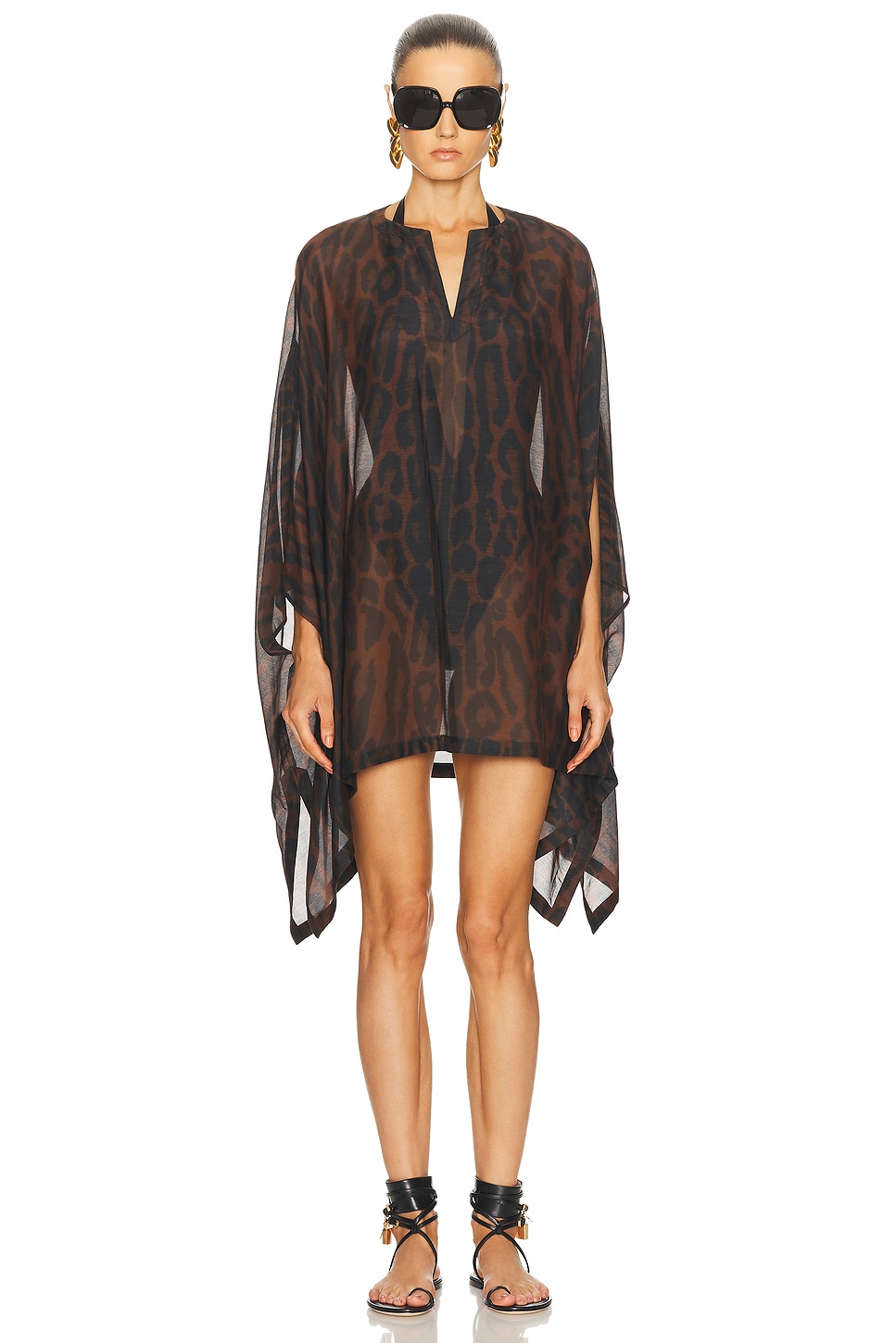 Image 1 of TOM FORD Printed Ocelot Short Kaftan in Brown & Black