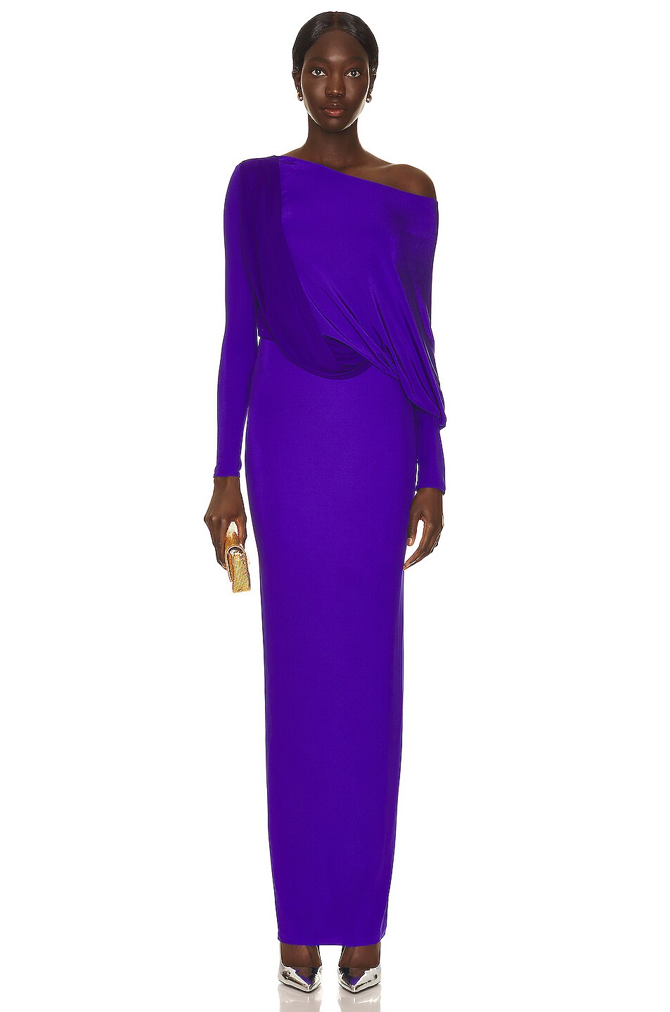 Image 1 of TOM FORD Off the Shoulder Draped Gown in Cobalt Purple