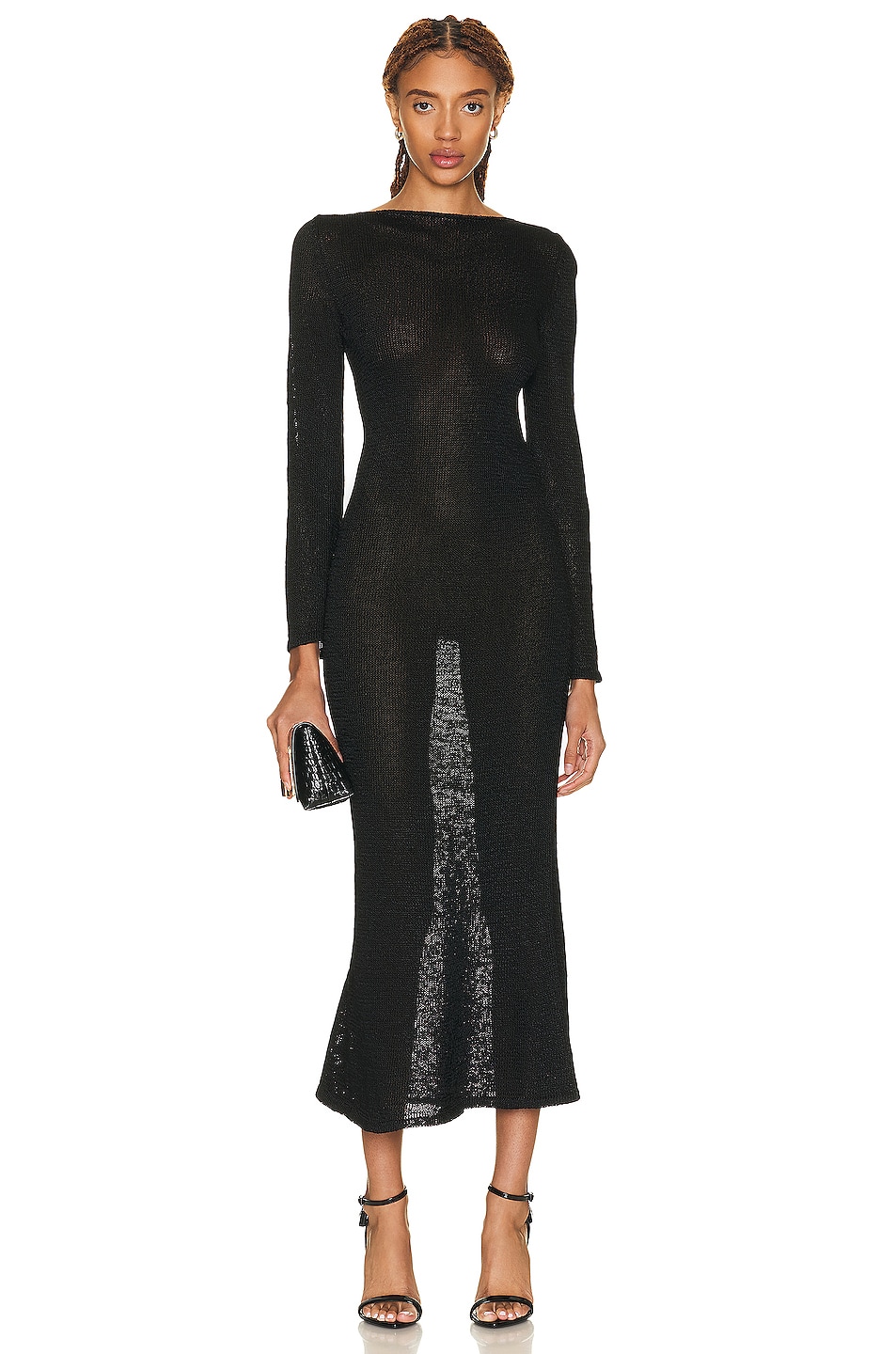 Image 1 of TOM FORD Shiny Long Sleeve Dress in Black