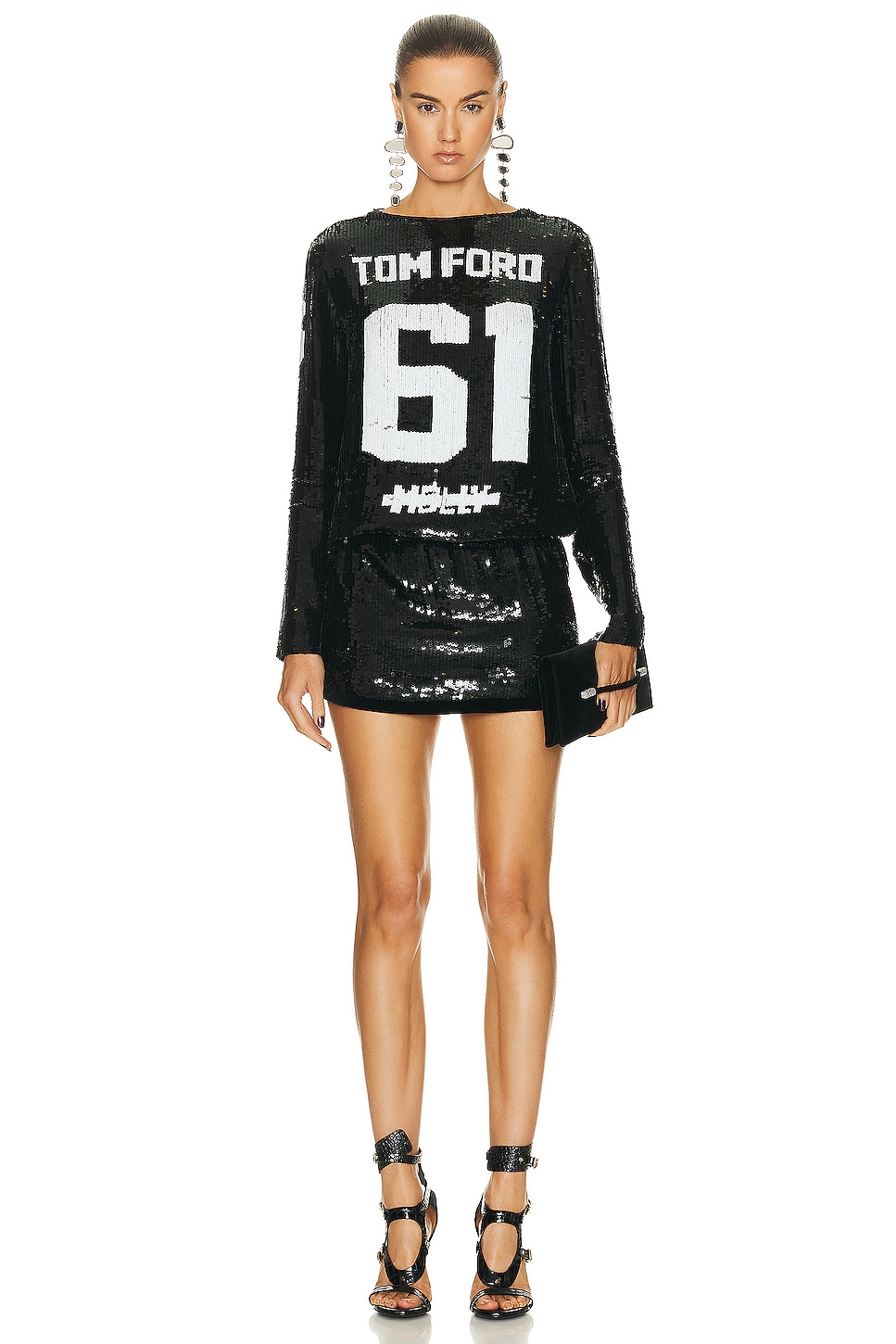 Image 1 of TOM FORD Sequins T-shirt Mini Dress in Black & White
