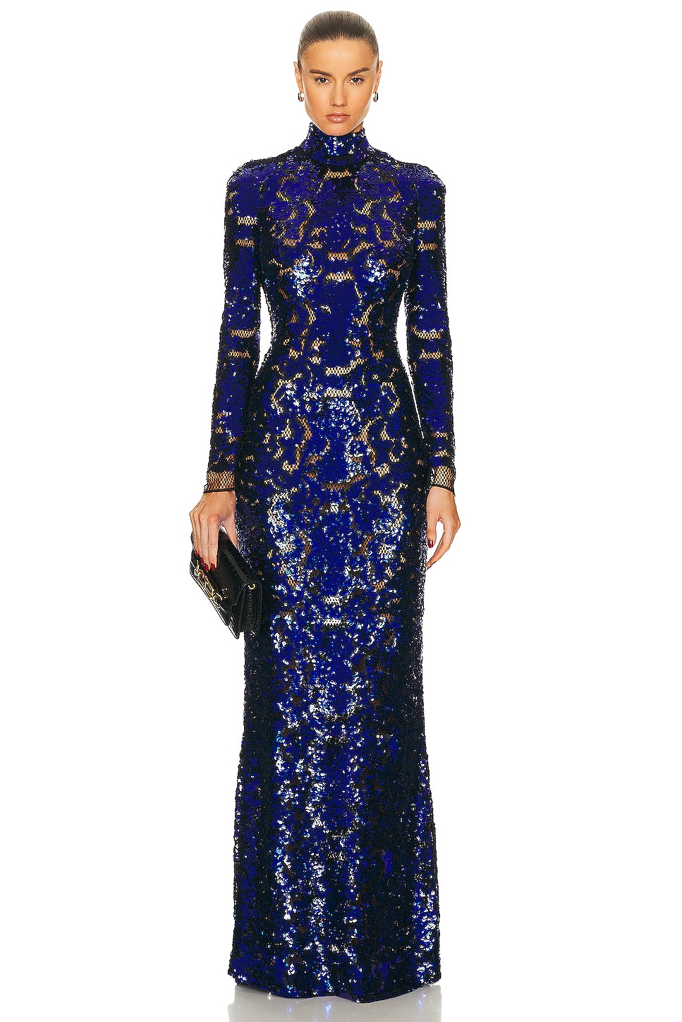 Image 1 of TOM FORD Snake Sequins Long Sleeve Evening Dress in Cobalt Blue