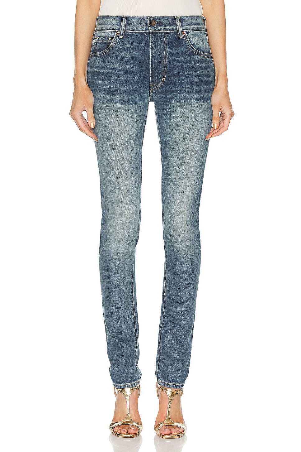 Image 1 of TOM FORD Stone Washed Skinny in Light Mid Blue