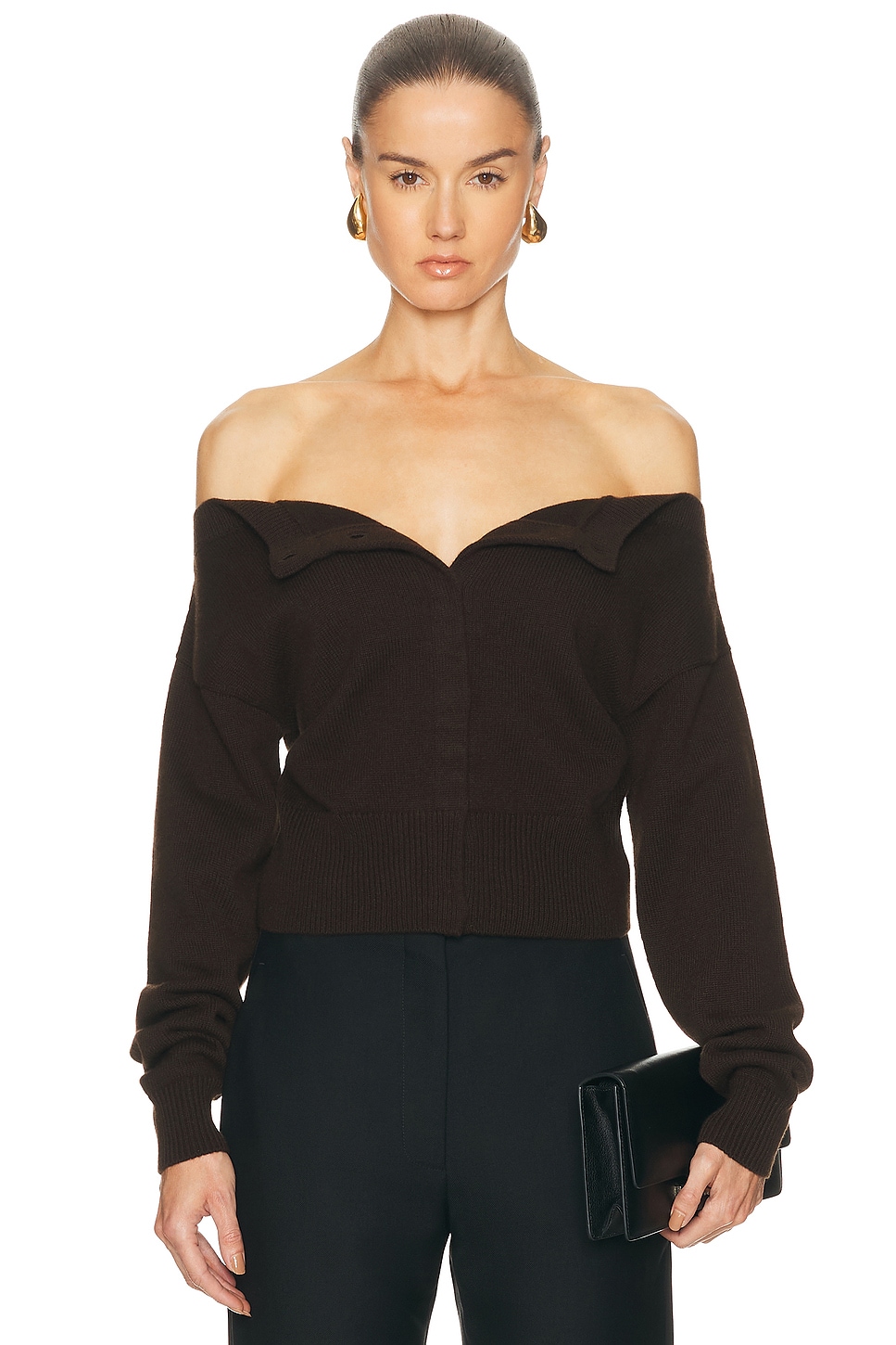 Image 1 of TOM FORD Open-Neck Cardigan in Chocolate Torte