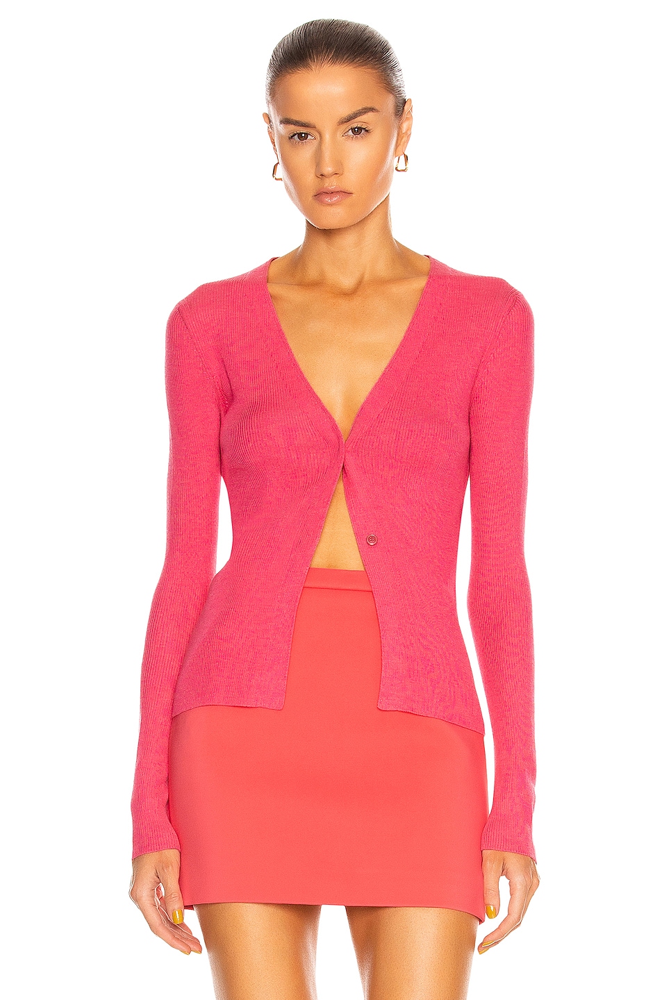 Image 1 of TOM FORD Cashmere Rib Fitted Cardigan in Flamingo