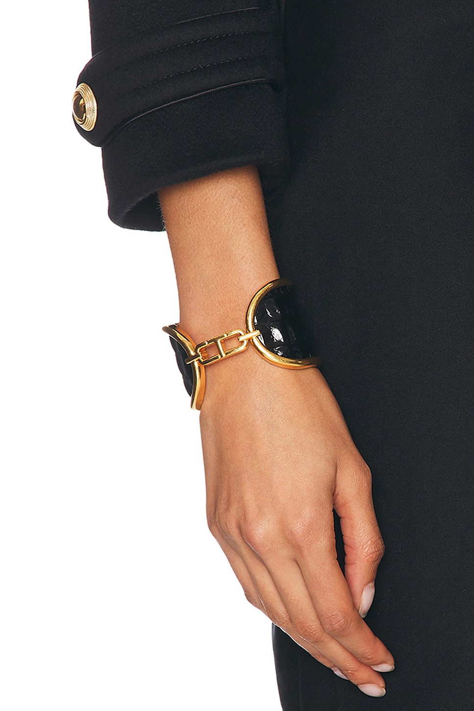 Shop Tom Ford Whitney Embossed Croc Brass Cuff Bracelet In Black